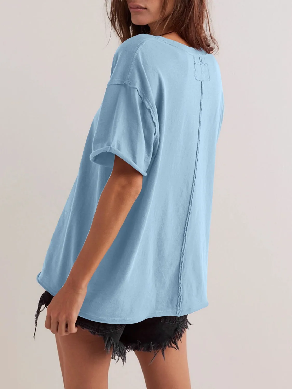 Lovelet Exposed Seam Round Neck Half Sleeve T-Shirt sold by Charming Charlie product image thumbnail 2