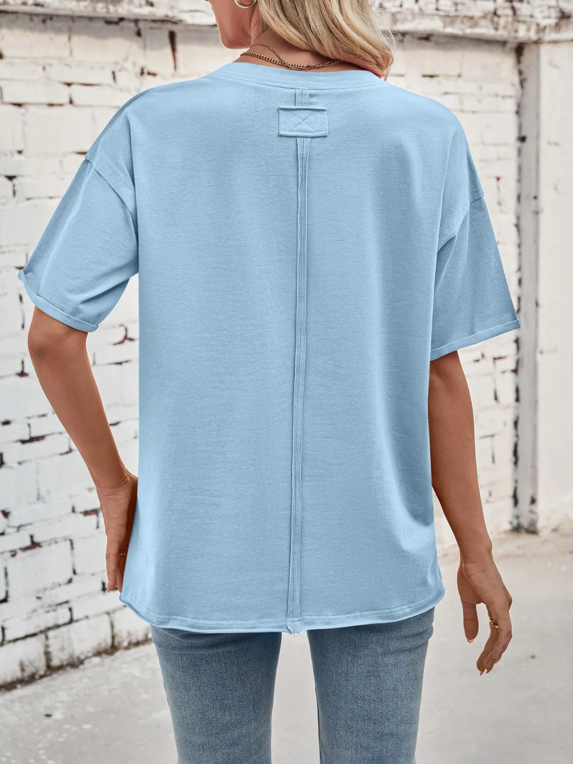 Lovelet Exposed Seam Round Neck Half Sleeve T-Shirt sold by Charming Charlie product image thumbnail 3
