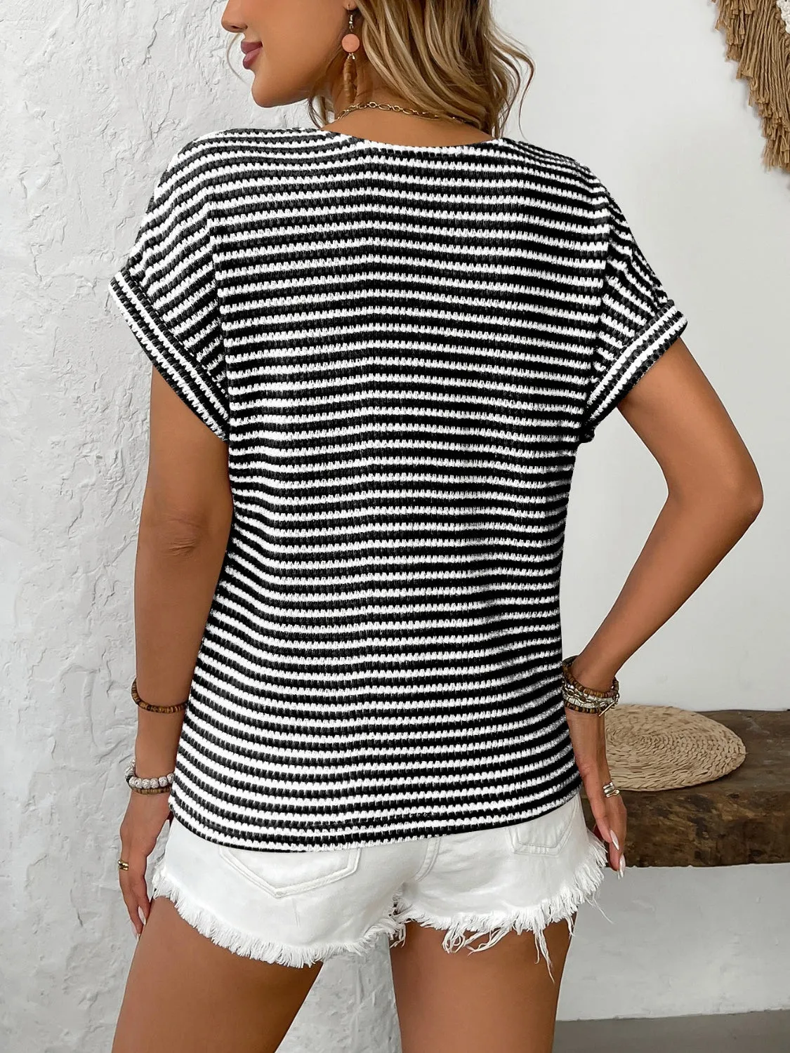Striped V-Neck Short Sleeve T-Shirt sold by Charming Charlie product image thumbnail 2