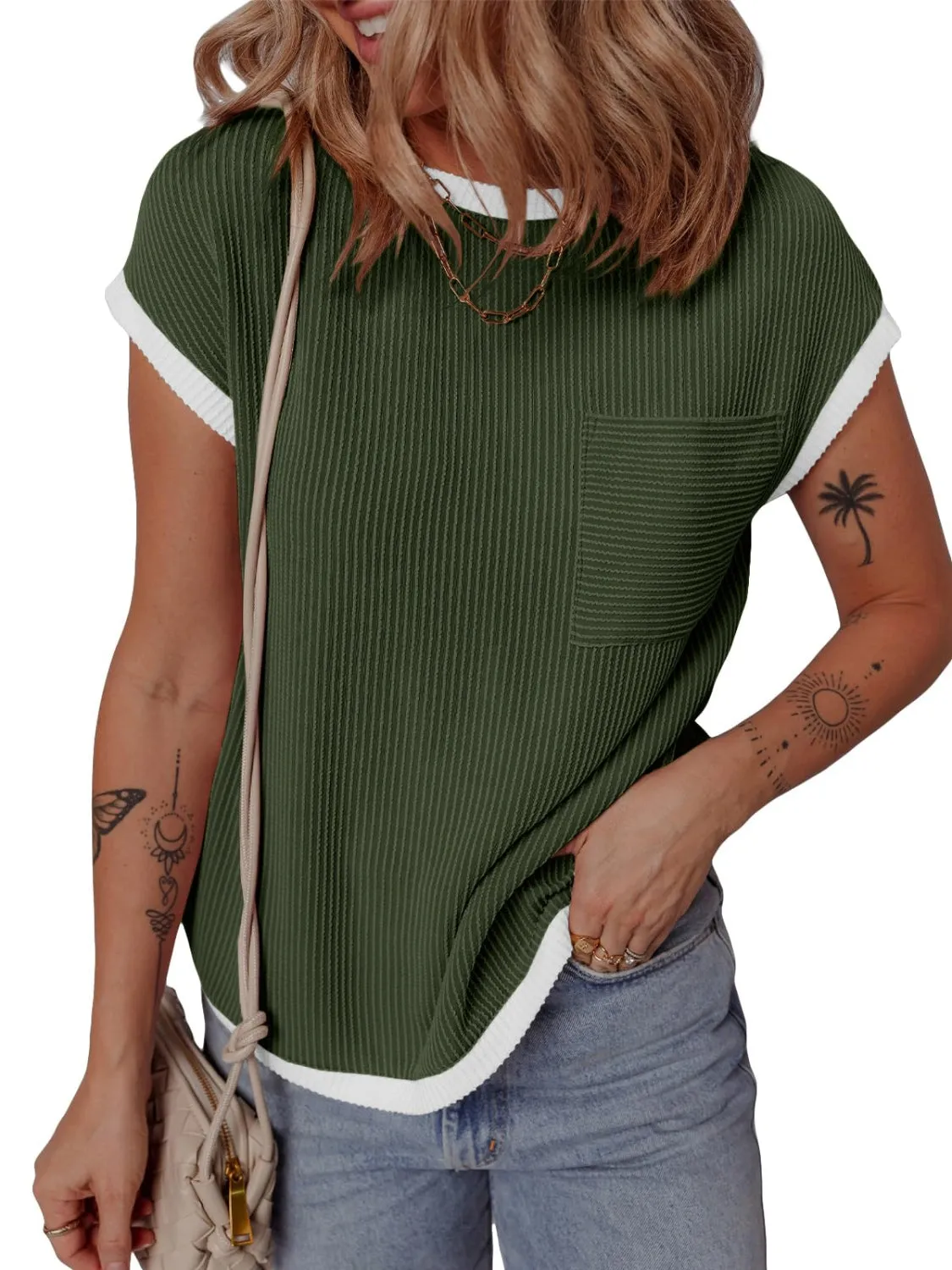 Contrast Trim Round Neck Short Sleeve T-Shirt sold by Charming Charlie product image thumbnail 4