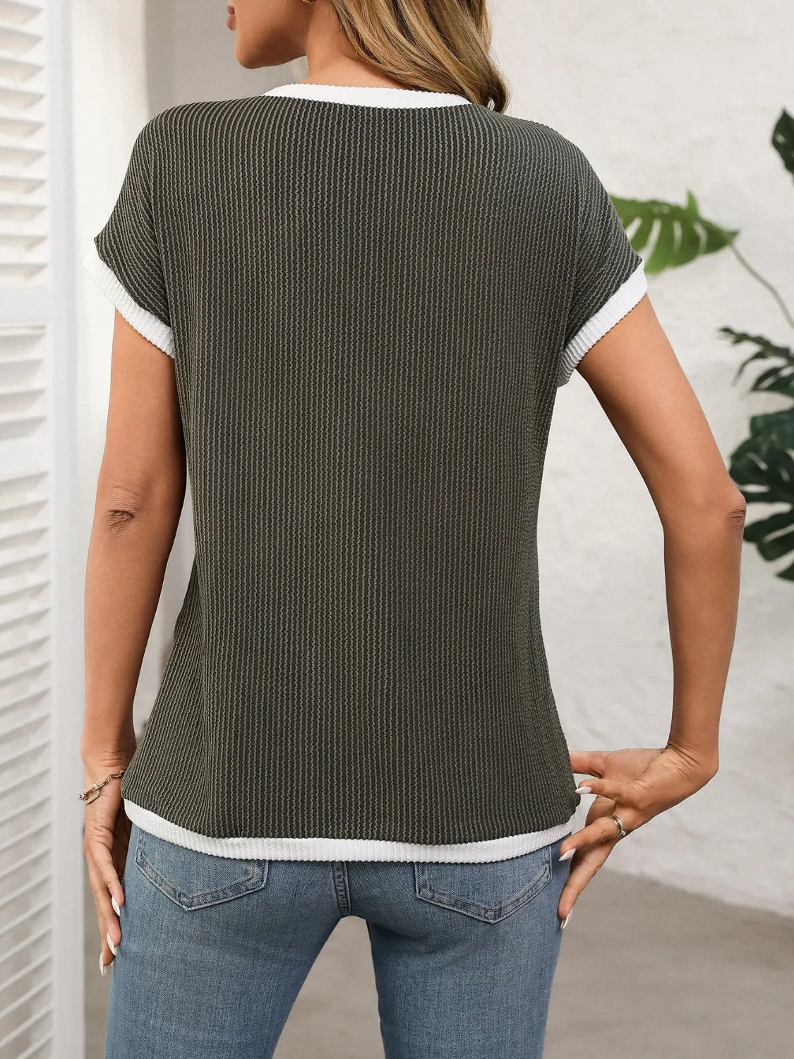 Contrast Trim Round Neck Short Sleeve T-Shirt sold by Charming Charlie product image thumbnail 2
