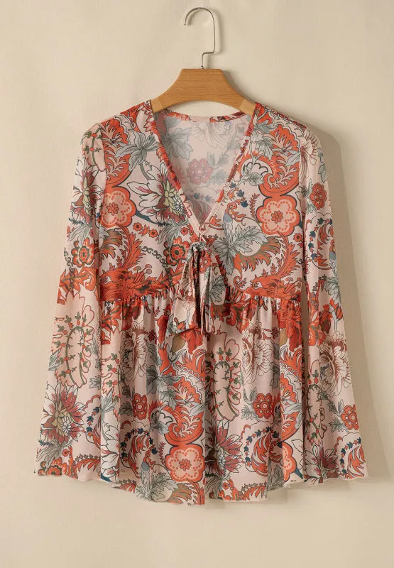 Floral V-Neck Flare Sleeve Blouse sold by Charming Charlie product image thumbnail 5