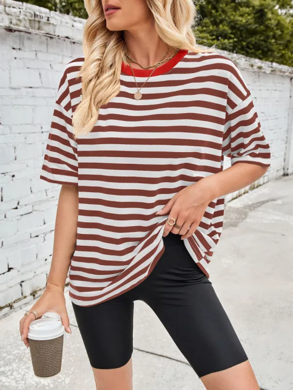Lovelet Striped Round Neck Half Sleeve T-Shirt sold by Charming Charlie