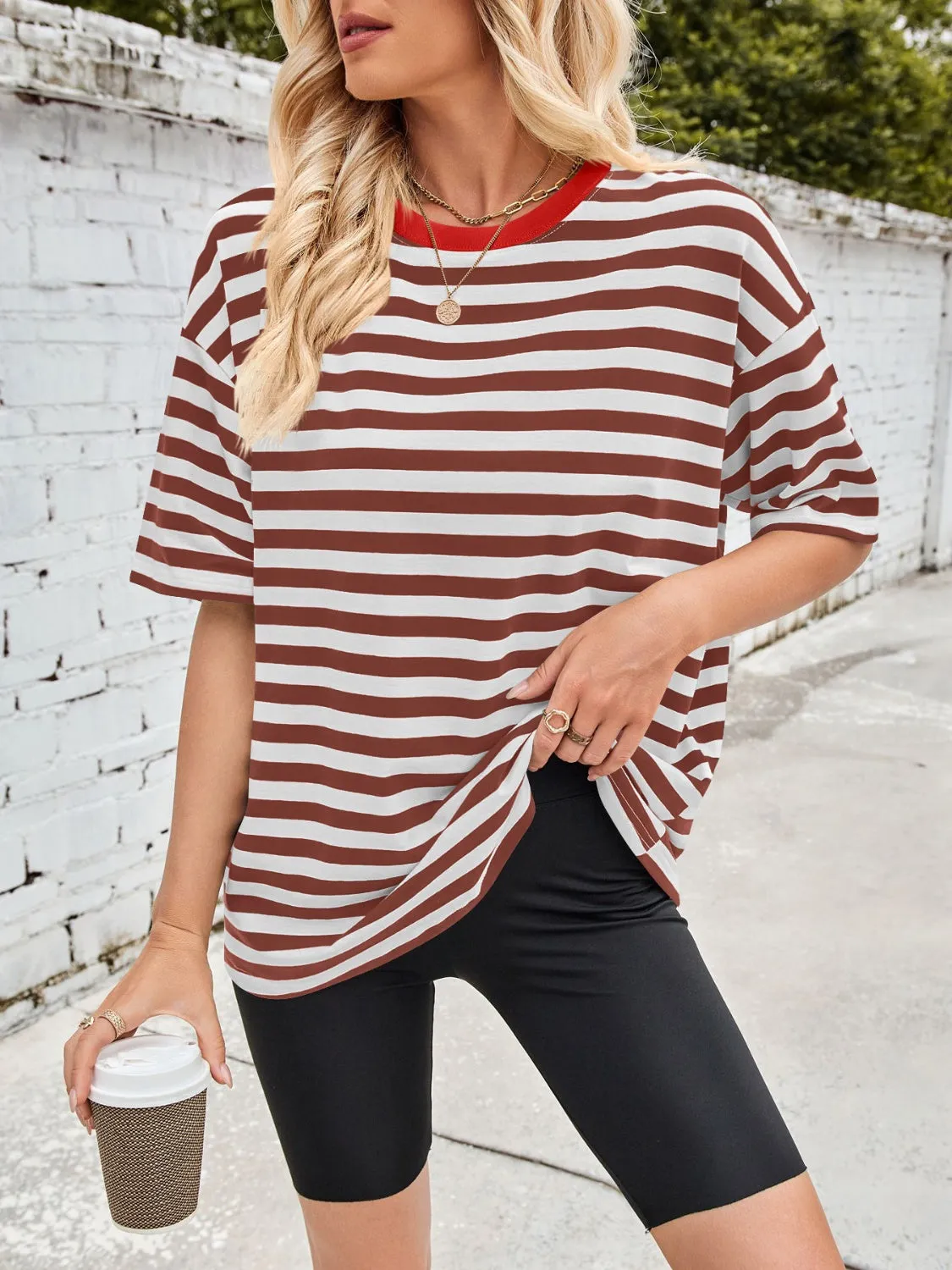 Lovelet Striped Round Neck Half Sleeve T-Shirt sold by Charming Charlie