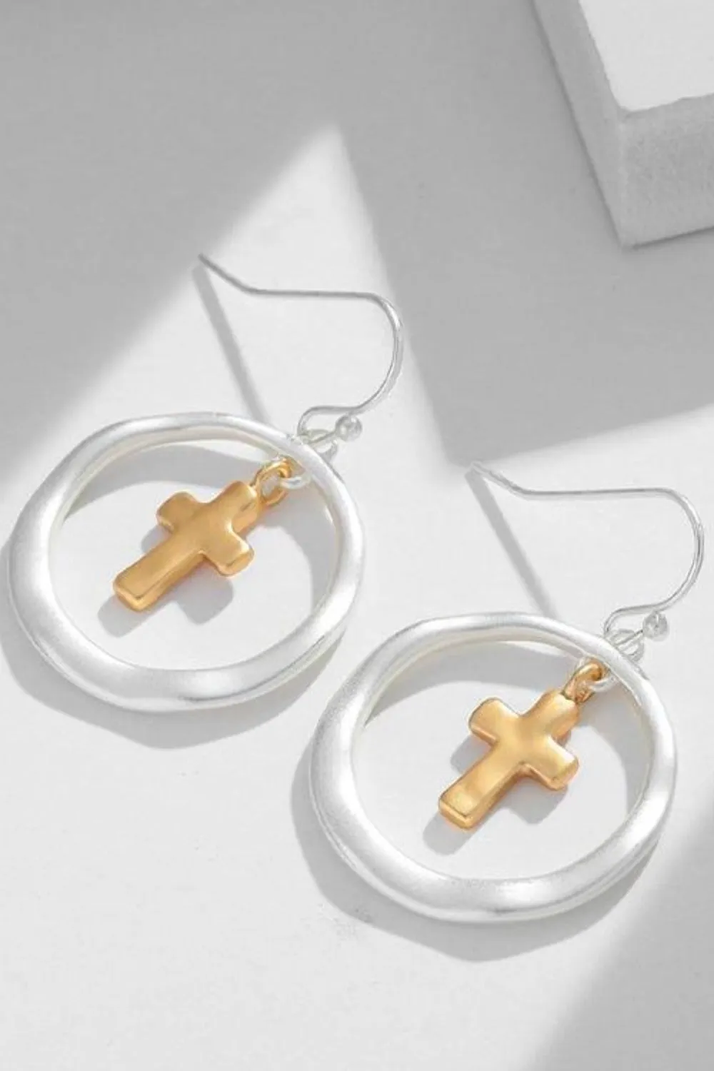 Brass Contrast Cross Dangle Earrings sold by Charming Charlie product image thumbnail 3