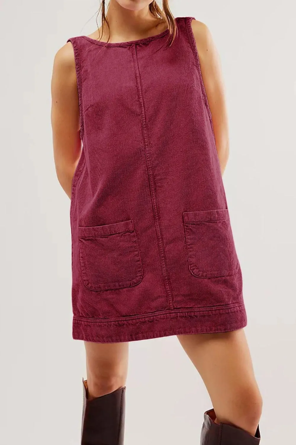 Round Neck Wide Strap Corduroy Mini Dress sold by Charming Charlie product image thumbnail 2