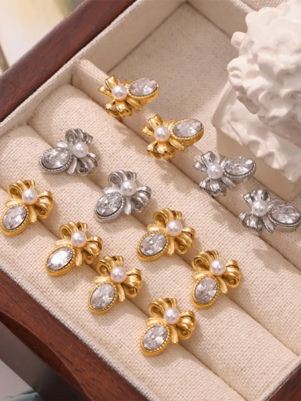 Titanium Steel Bow Stud Earrings sold by Charming Charlie