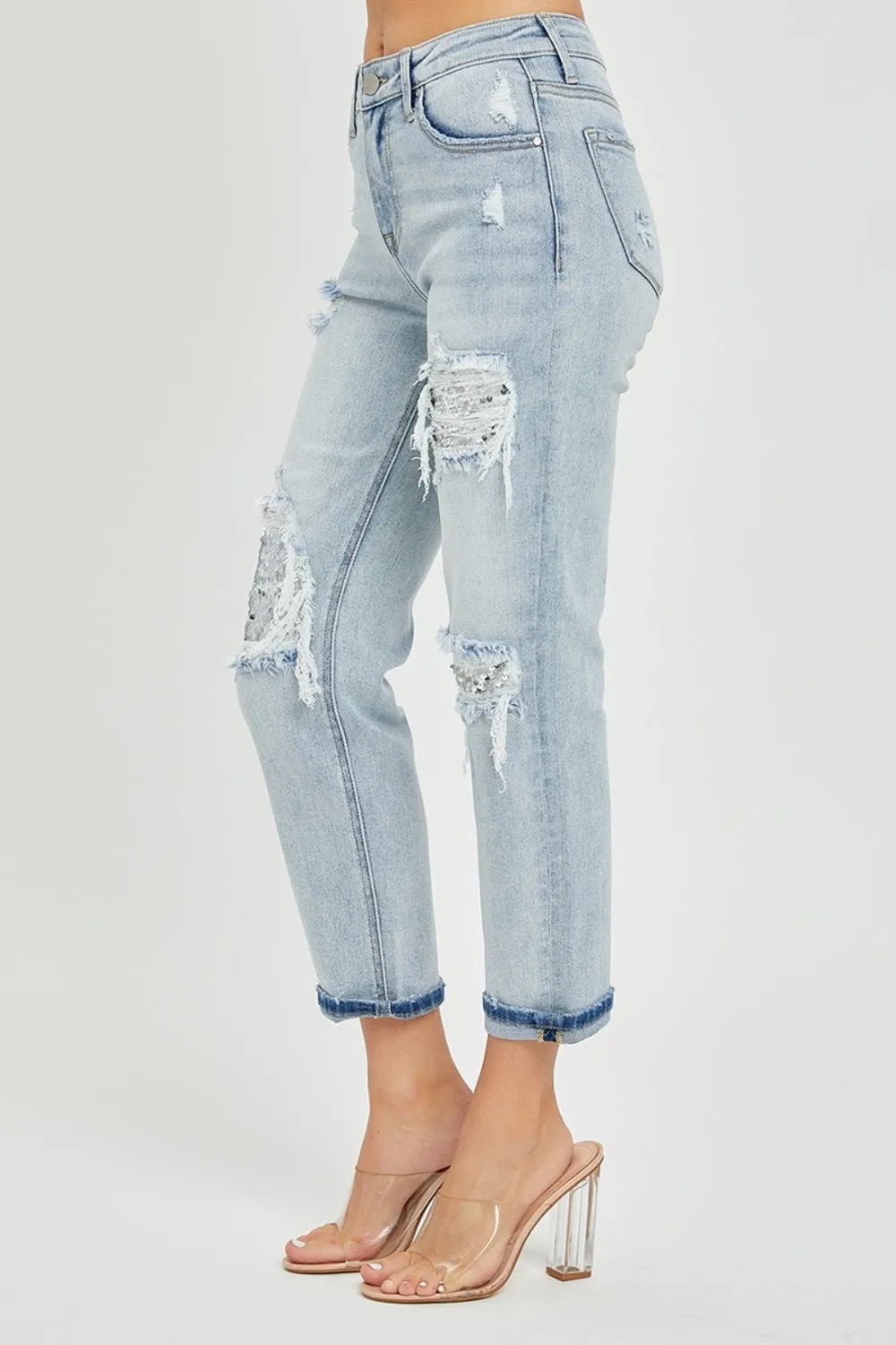 RISEN Mid-Rise Sequin Patched Jeans sold by Charming Charlie product image thumbnail 3