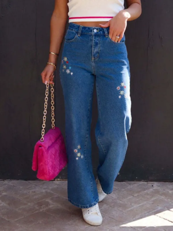 Embroidered Straight Jeans with Pockets sold by Charming Charlie