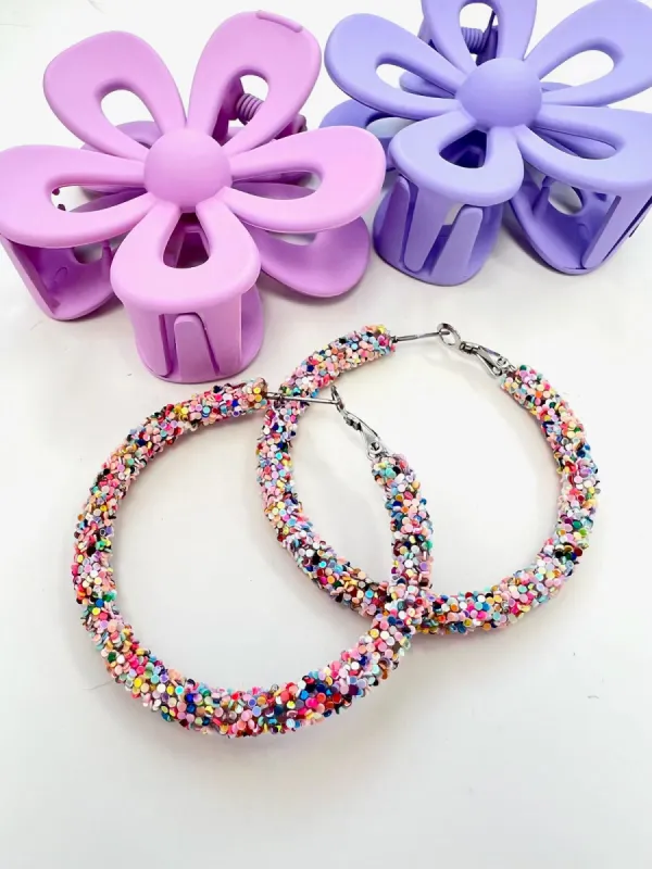 Summertime Glitter Hoops sold by Charming Charlie