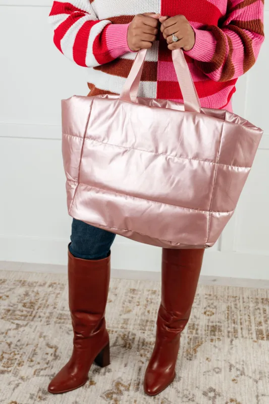 One More Thing Puffy Quilted Waterproof Tote in Pink sold by Charming Charlie