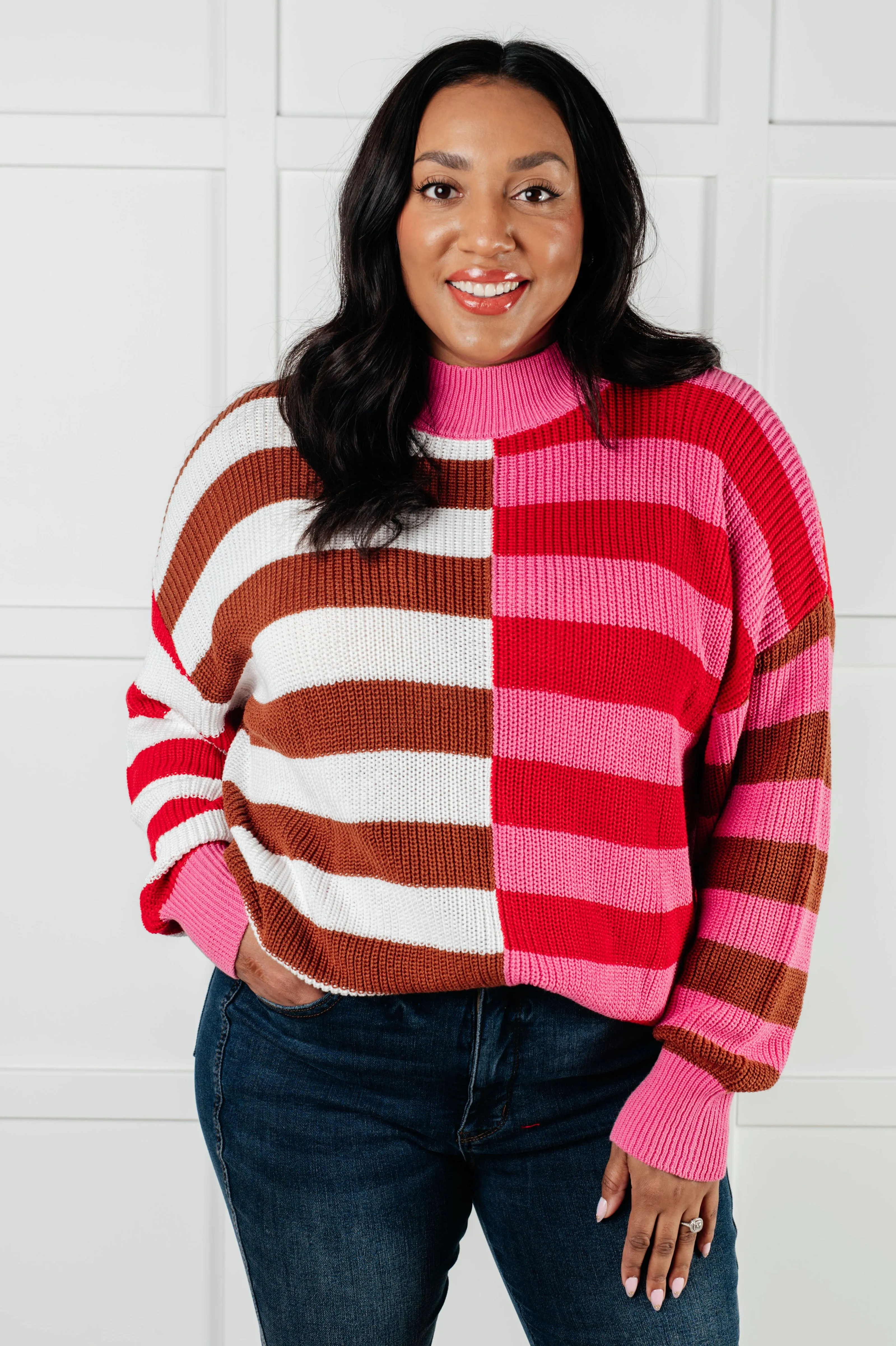 In Your Lane Color Blocked Stripe Sweater sold by Charming Charlie