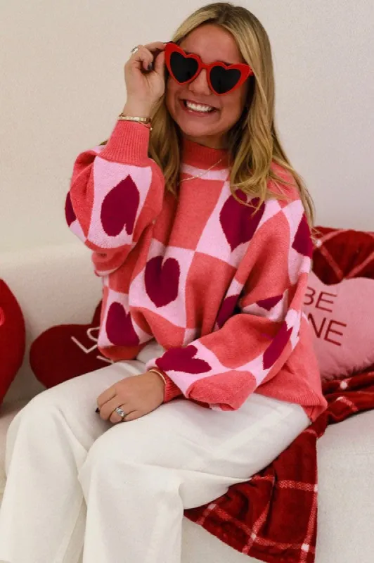 Pink Plus Size Love Heart Block Valentine Sweater sold by Charming Charlie