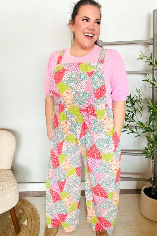 Stand Out Multicolor Boho Patchwork Wide Leg Overall Jumpsuit sold by Charming Charlie