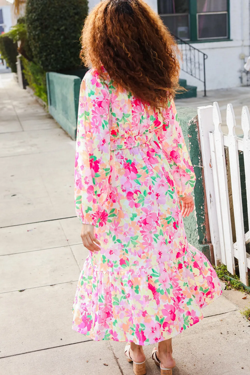 Beautiful You Frill V-Neck Shirred Waist Floral Maxi Dress sold by Charming Charlie product image thumbnail 3