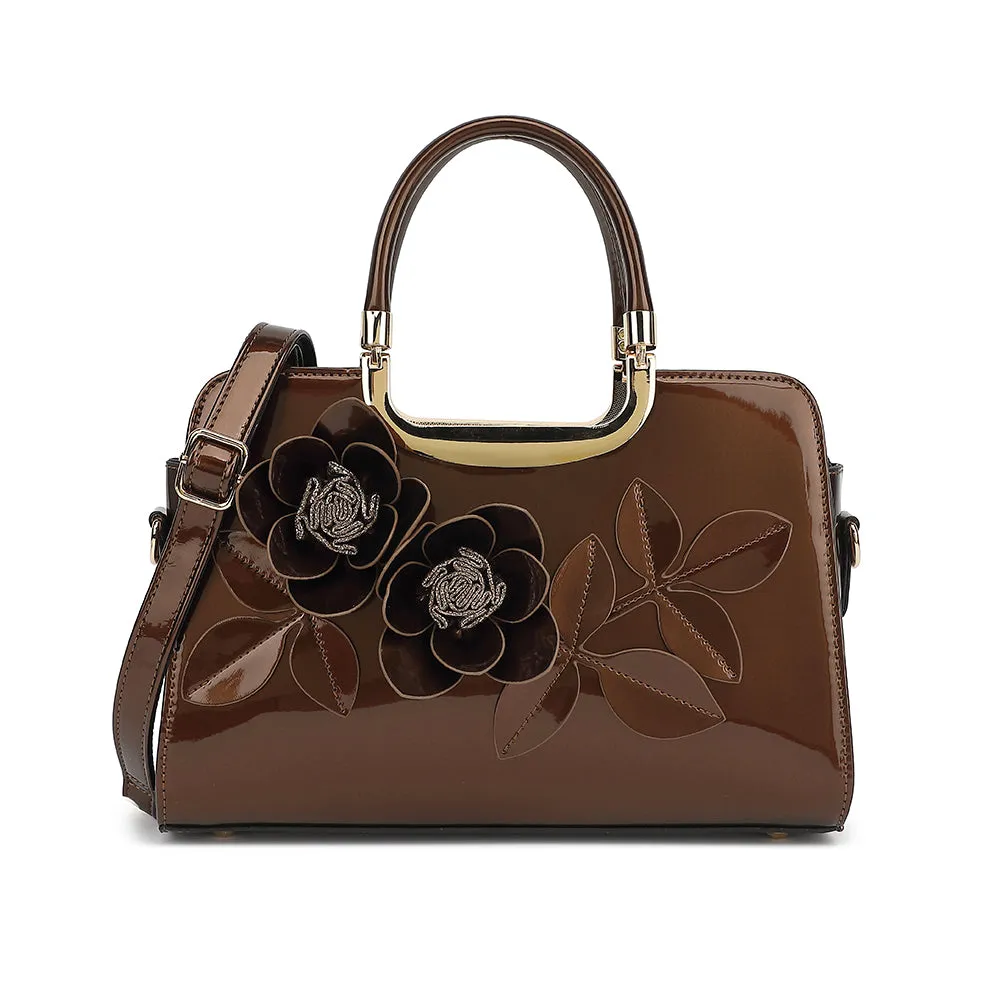 Flower Patent Leather Frame Satchel sold by Charming Charlie product image thumbnail 3