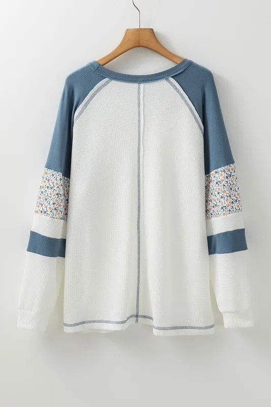 Floral Patchwork Waffle Knit Raglan Sweatshirts sold by Charming Charlie product image thumbnail 4