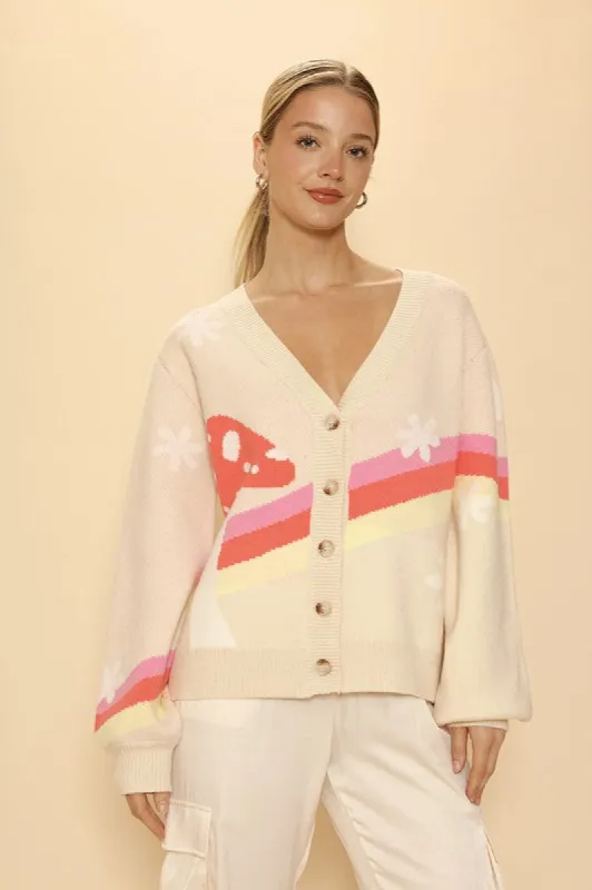 Retro stripe mushroom knit cardigan sold by Charming Charlie