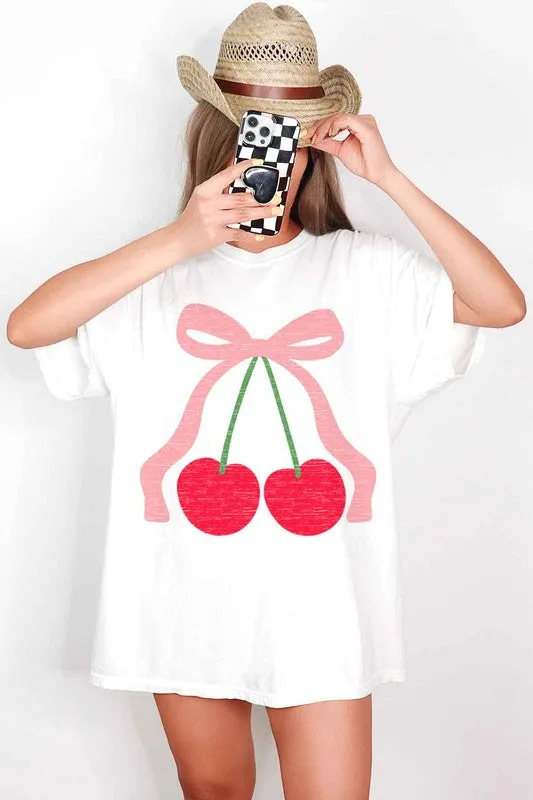 CHERRY BOW RIBBON OVERSIZED GRAPHIC TEE sold by Charming Charlie product image thumbnail 3