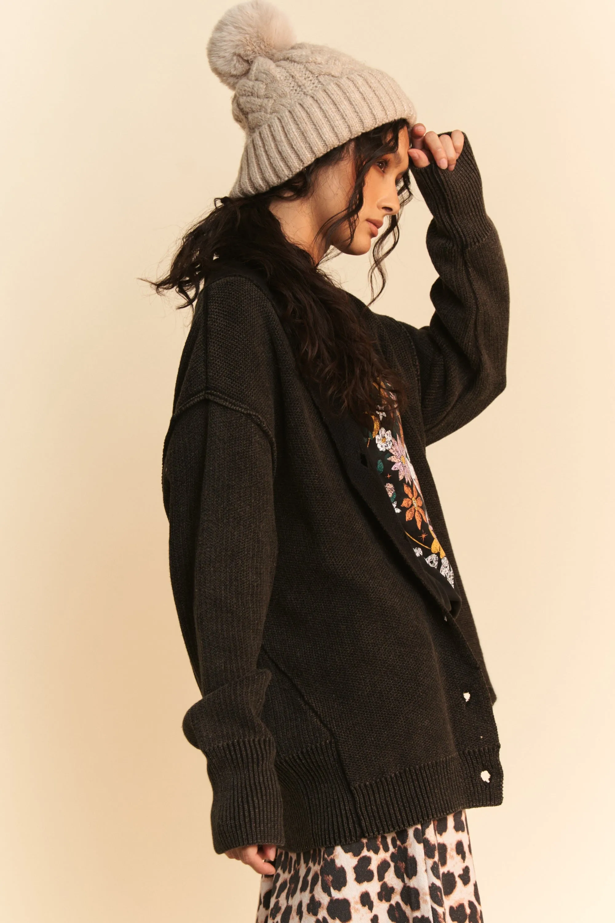 Davi & Dani Shawl Collar Ribbed Detail Button Up Cardigan sold by Charming Charlie product image thumbnail 2