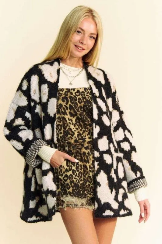 Davi & Dani Leopard Open Front Long Sleeve Cardigan sold by Charming Charlie