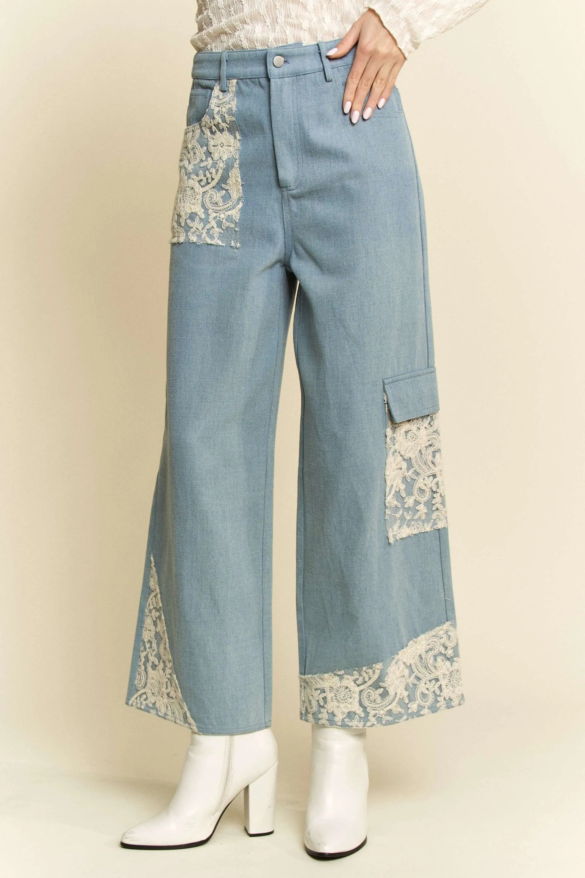 Davi & Dani Lace Applique Wide Leg Jeans sold by Charming Charlie product image thumbnail 5
