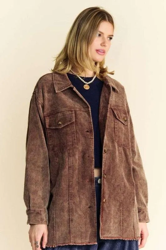 Davi & Dani Washed Corduroy Raw Hem Button Up Jacket sold by Charming Charlie product image thumbnail 5