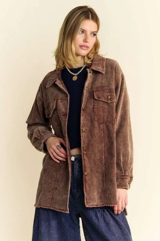 Davi & Dani Washed Corduroy Raw Hem Button Up Jacket sold by Charming Charlie product image thumbnail 4