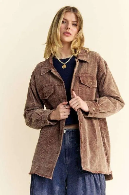 Davi & Dani Washed Corduroy Raw Hem Button Up Jacket sold by Charming Charlie