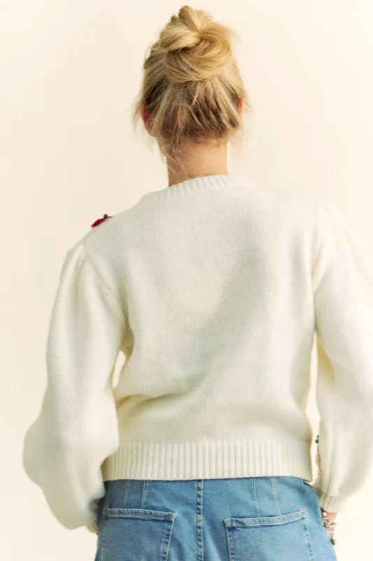 Davi & Dani Crochet Strawberry Round Neck Sweater sold by Charming Charlie product image thumbnail 2