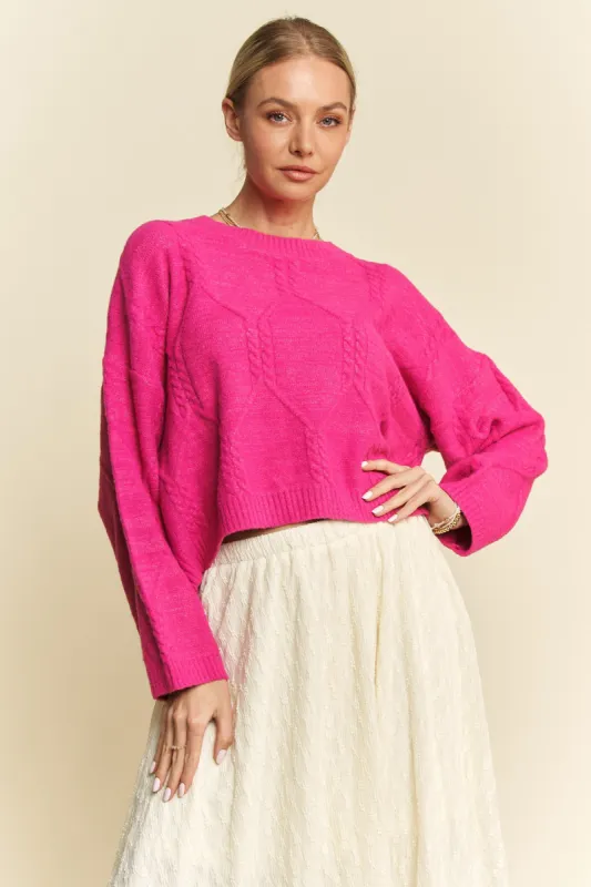 Davi & Dani Diamond Cable Pattern Drop Shoulder Sweater sold by Charming Charlie