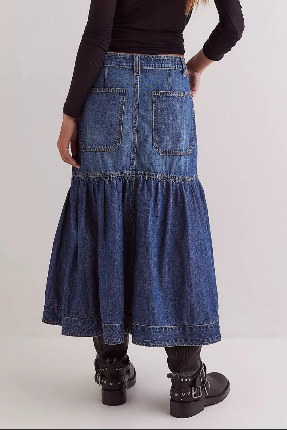 Midi Denim Skirt with Pockets sold by Charming Charlie product image thumbnail 5