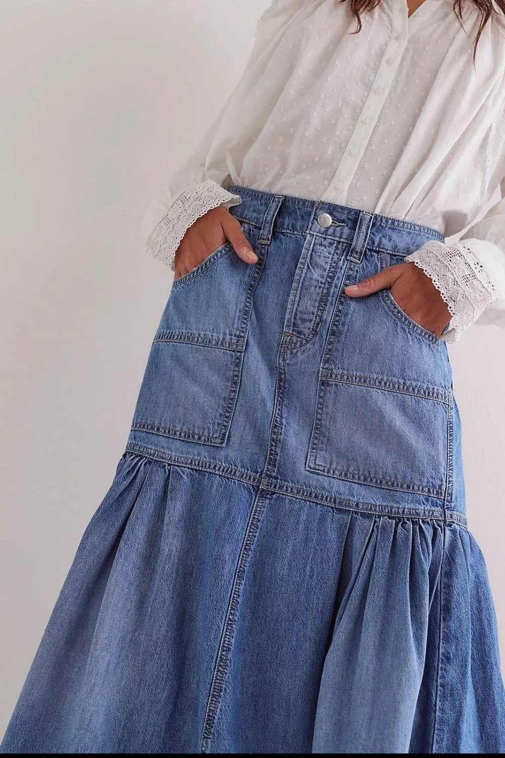 Midi Denim Skirt with Pockets sold by Charming Charlie product image thumbnail 3