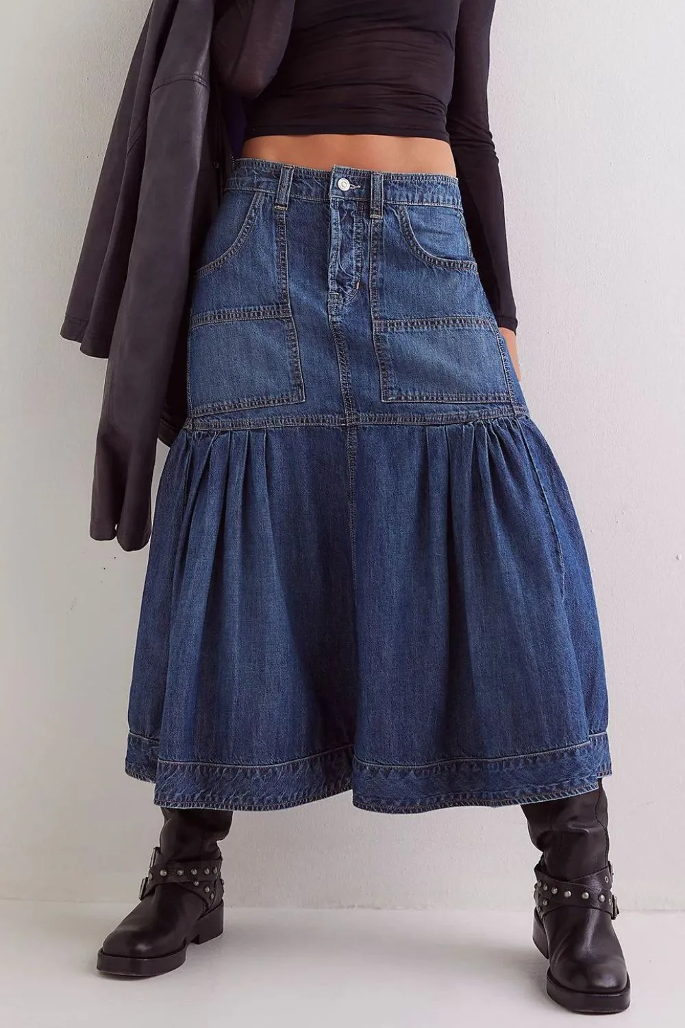 Midi Denim Skirt with Pockets sold by Charming Charlie product image thumbnail 4