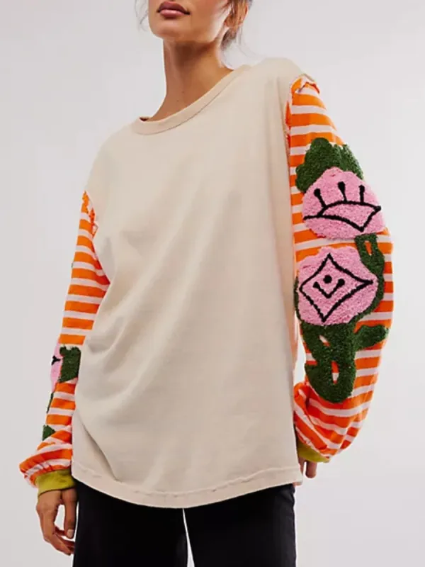 Striped Round Neck Long Sleeve Sweatshirt sold by Charming Charlie