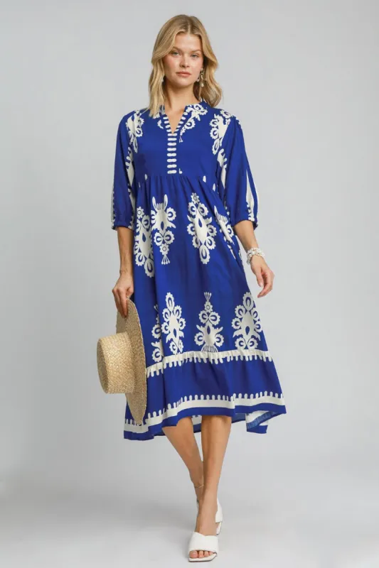 Umgee Printed Notched Midi Dress made by Charming Charlie