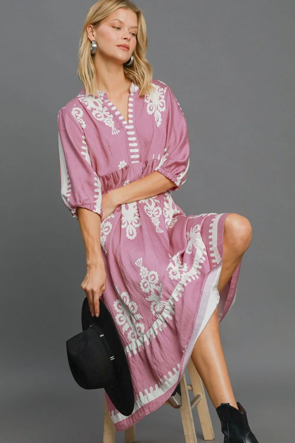 Umgee Printed Notched Midi Dress sold by Charming Charlie product image thumbnail 4