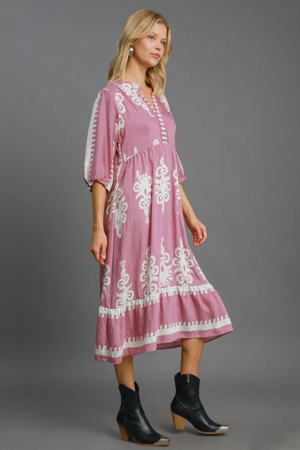 Umgee Printed Notched Midi Dress sold by Charming Charlie product image thumbnail 3