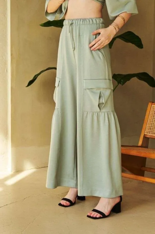 Davi & Dani Drawstring Ruched Detail Wide Leg Pants sold by Charming Charlie