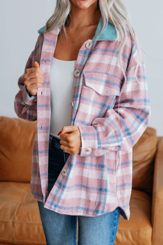 Plaid Collared Neck Flap Pockets Shacket sold by Charming Charlie