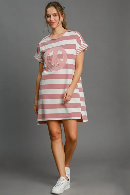 Umgee Peace Applique Striped Short Sleeve Mini Dress sold by Charming Charlie