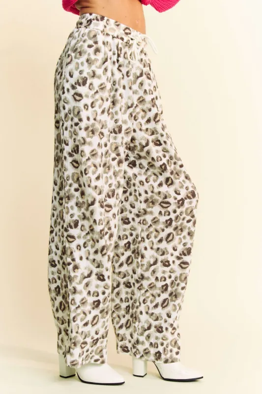 Davi & Dani Drawstring Leopard Wide Leg Pants sold by Charming Charlie