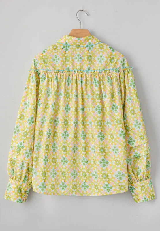 Frill Printed Collared Neck Long Sleeve Blouse sold by Charming Charlie product image thumbnail 4