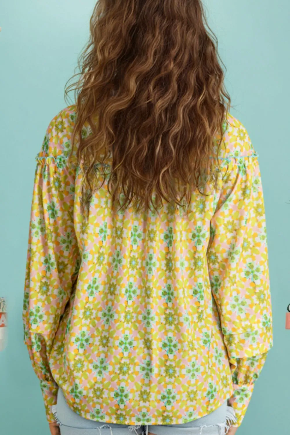 Frill Printed Collared Neck Long Sleeve Blouse sold by Charming Charlie product image thumbnail 2