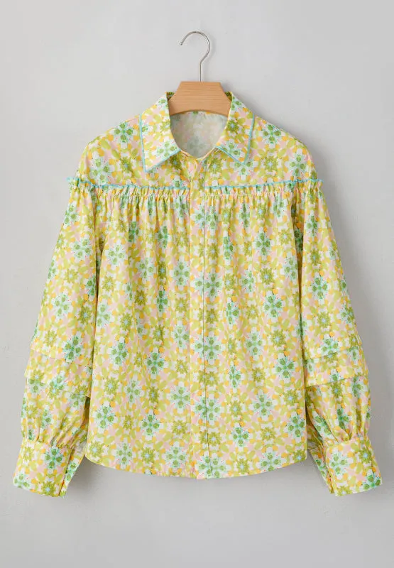 Frill Printed Collared Neck Long Sleeve Blouse sold by Charming Charlie product image thumbnail 3