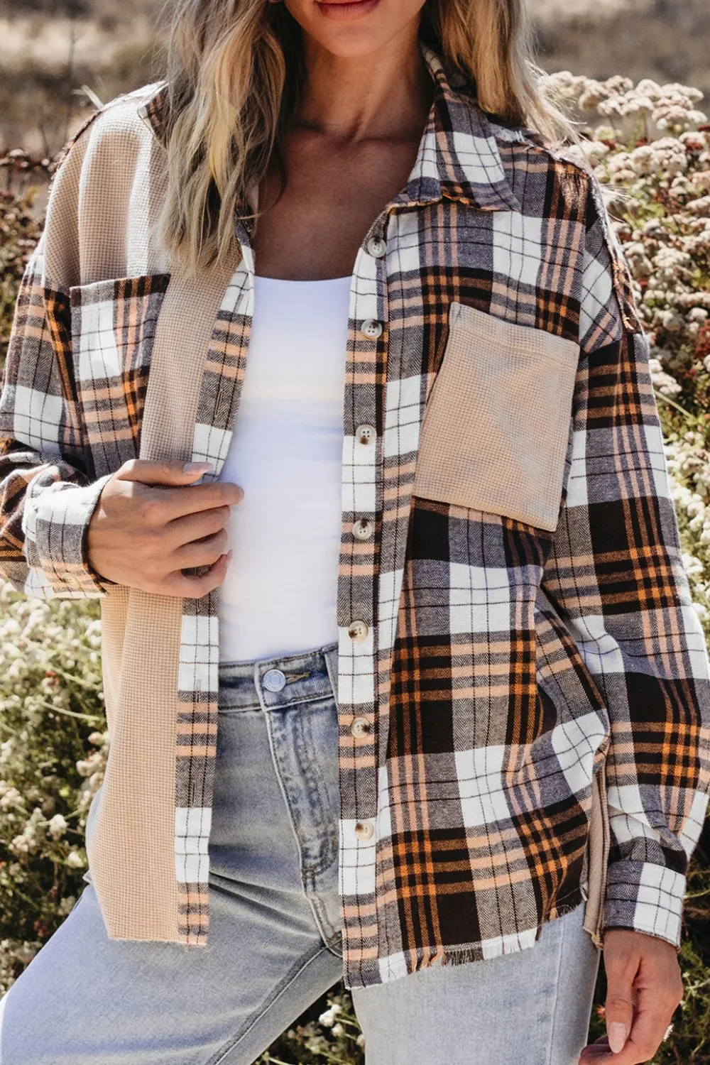 Plaid Button Up Long Sleeve Shacket sold by Charming Charlie product image thumbnail 3