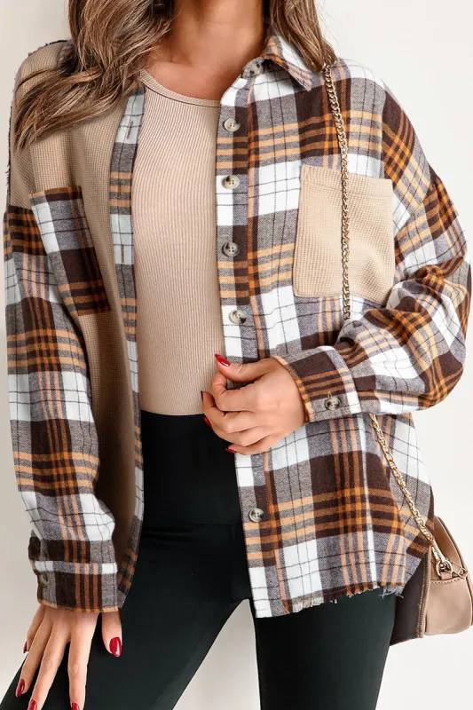 Plaid Button Up Long Sleeve Shacket sold by Charming Charlie