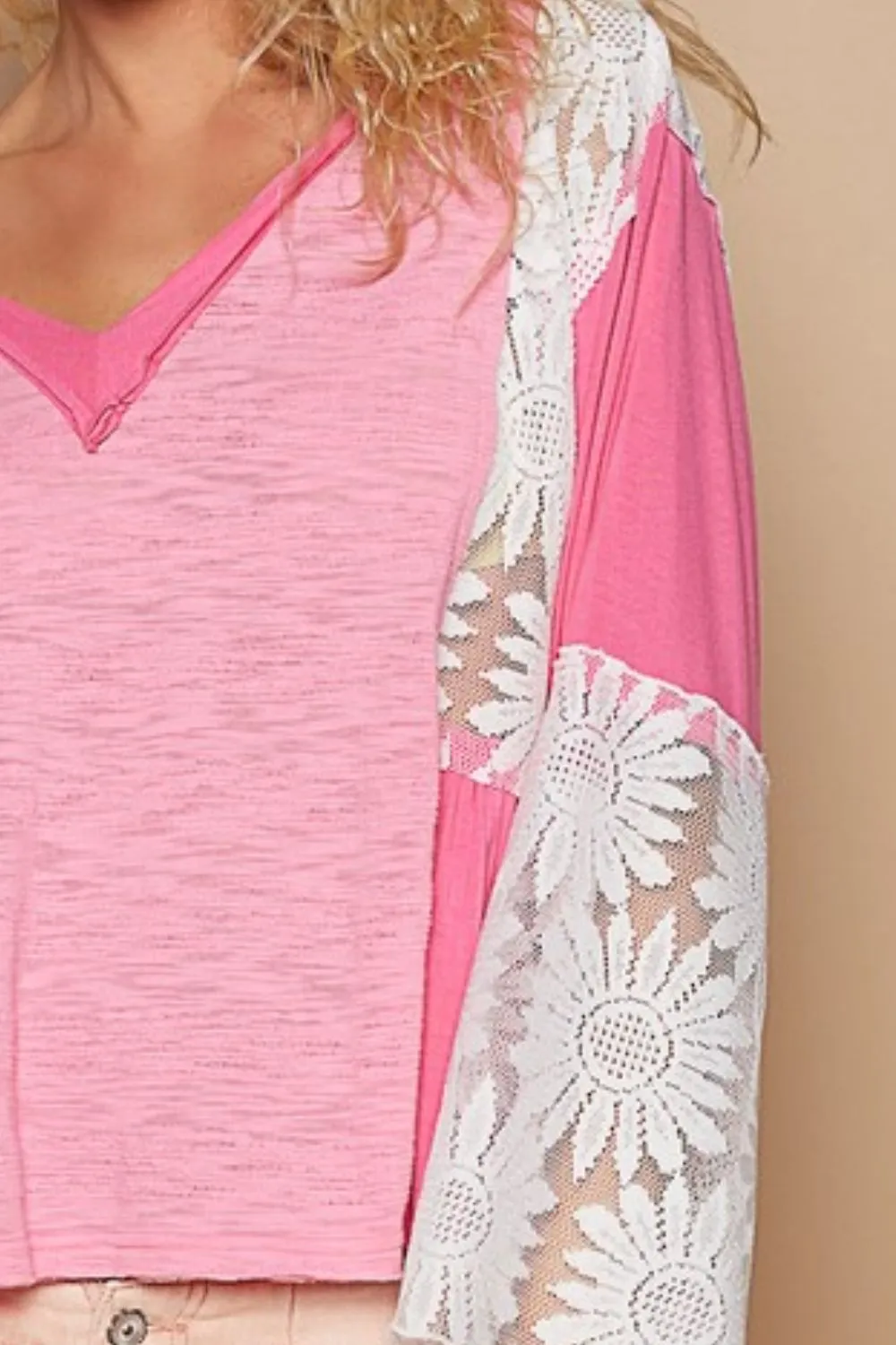 POL Lace Detail V-Neck Flare Sleeve Blouse sold by Charming Charlie product image thumbnail 3