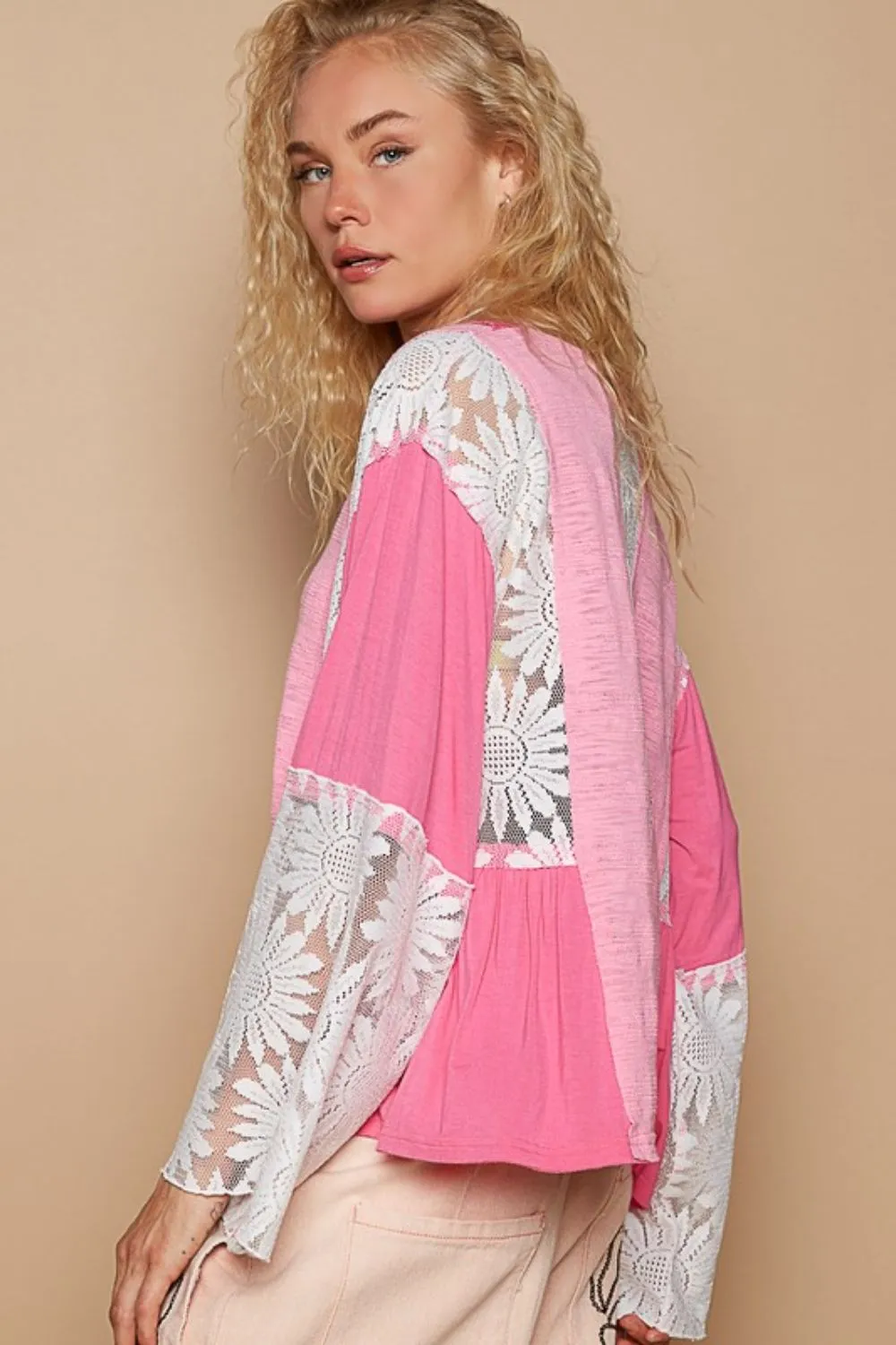 POL Lace Detail V-Neck Flare Sleeve Blouse sold by Charming Charlie product image thumbnail 2