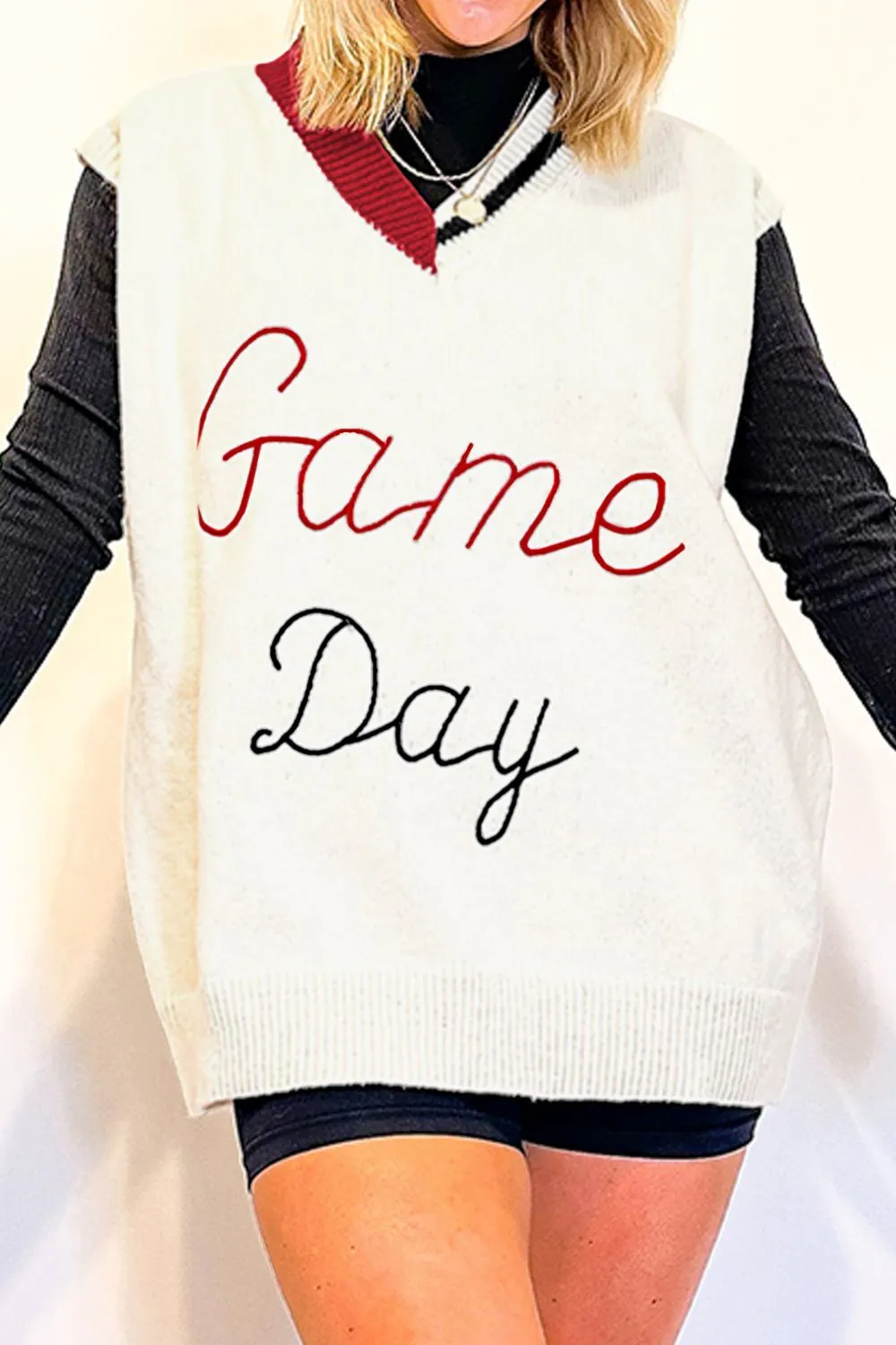 GAME DAY V-Neck Sweater Vest sold by Charming Charlie